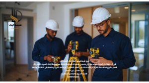 مجموعة من مهندسي فحص المباني يقومون بمراجعة حالة عقار ضمن خدمات هندسة البناء الحديث.