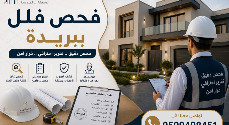 فحص فلل ببريدة كشف عيوب الفلل بالقصيم بواسطة مكتب هندسي متخصص مع تقرير فحص شامل قبل الشراء